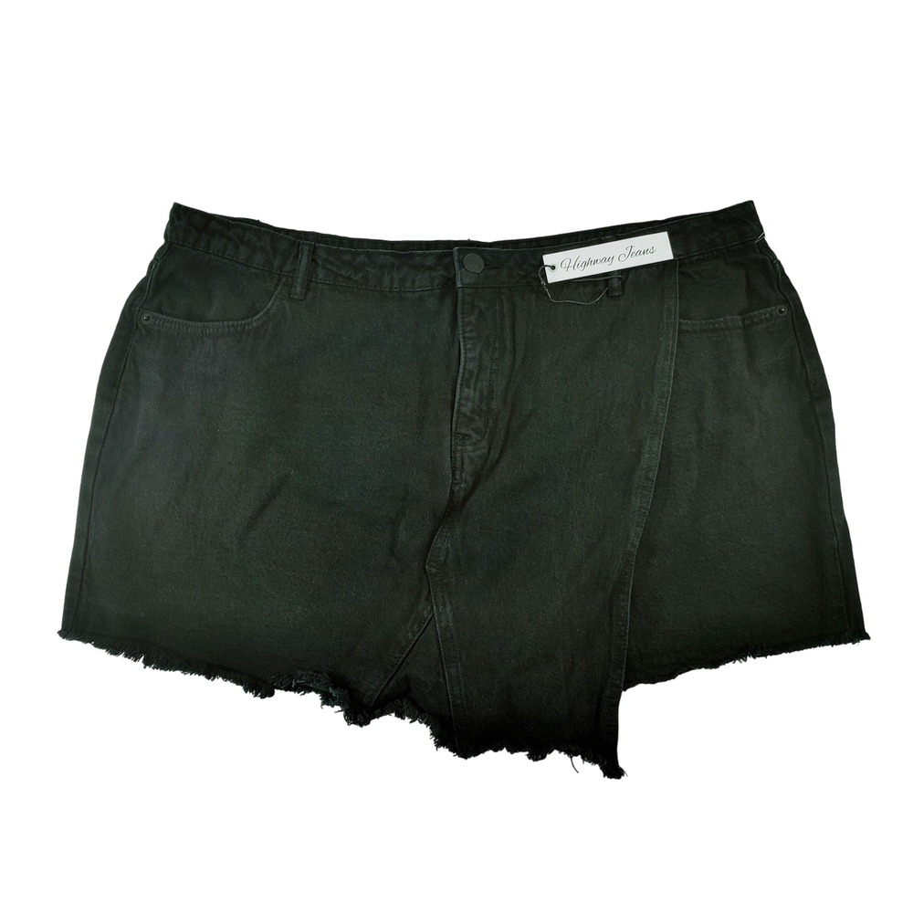 Highway Jeans Black Denim Skort‎ Frayed Hem Asymmetrical Mini Size 20
